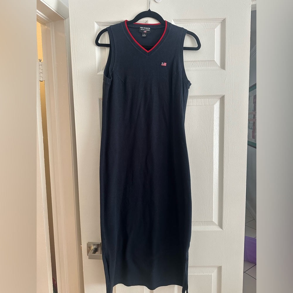 Polo by Ralph Lauren Black Midi Dress with Red Trim